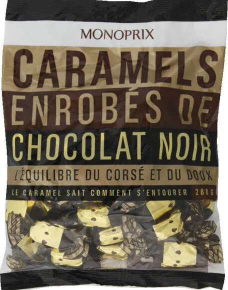Bonbons caramels enrobés de chocolat noir