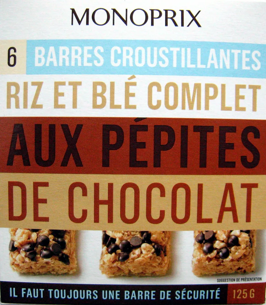 6 Barres Croustillantes - Riz et Blé Complet aux Pépites de Chocolat