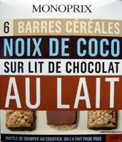 6 Barres céréales Noix de coco sur lit de chocolat au lait Monoprix