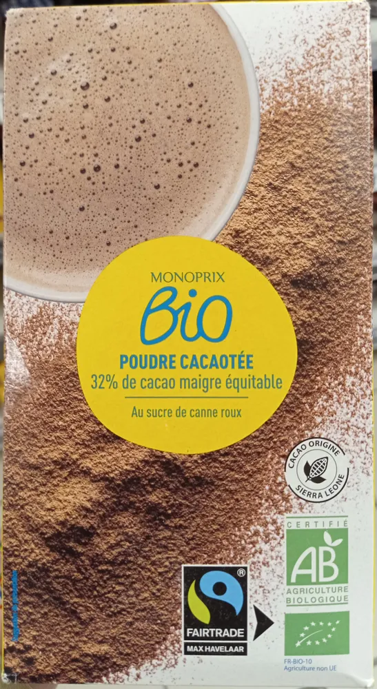 Poudre cacaotée 32 % de cacao maigre équitable au sucre de canne roux