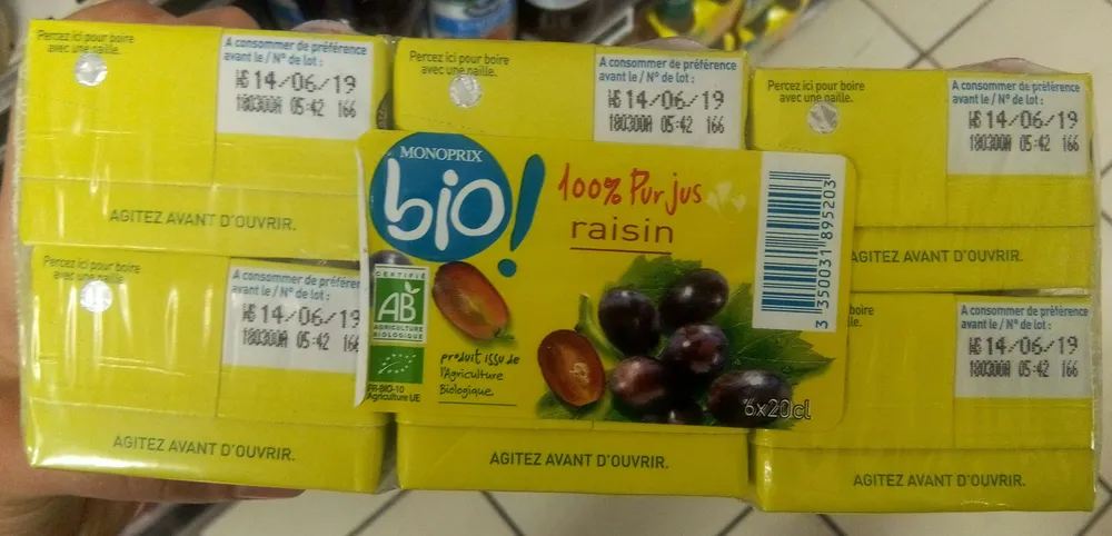 100% pur jus de raisin issu de l'agriculture biologique
