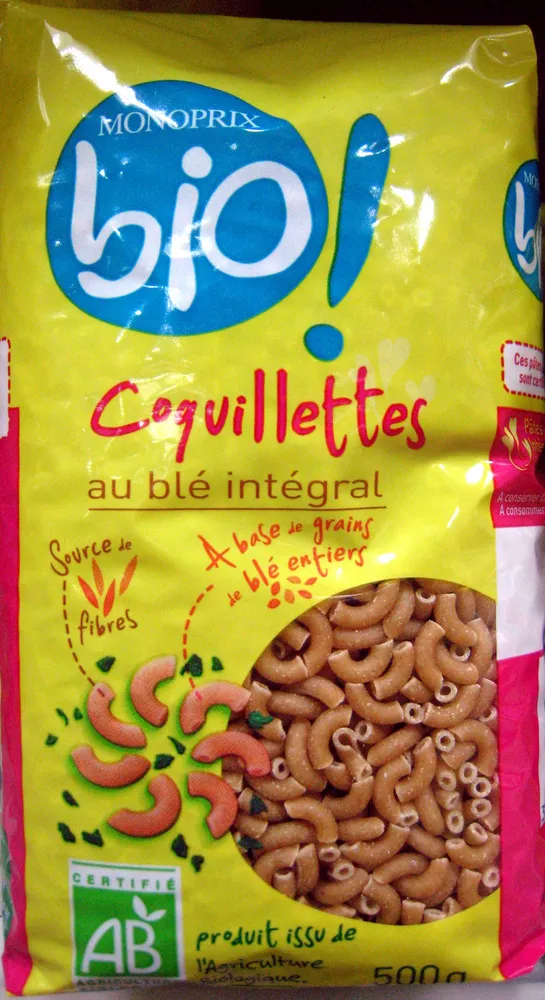 Coquillettes au blé intégral Bio
