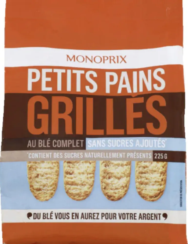 Petits pains grillés au blé complet sans sucres ajoutés