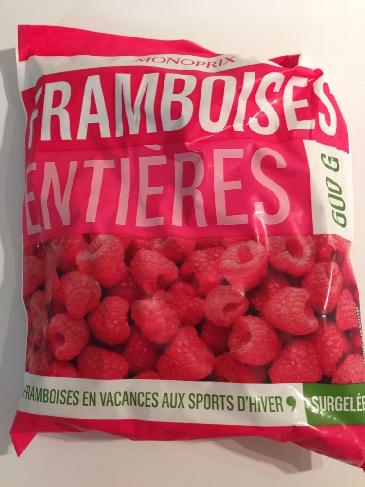 Framboises entières, surgelées