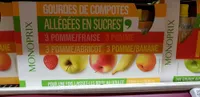 Compotes pommes, fraise, abricot et banane, allégées en sucres