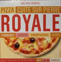 Pizza Cuite sur Pierre (Royale : Fromages, Jambon, Champignons, Olives)