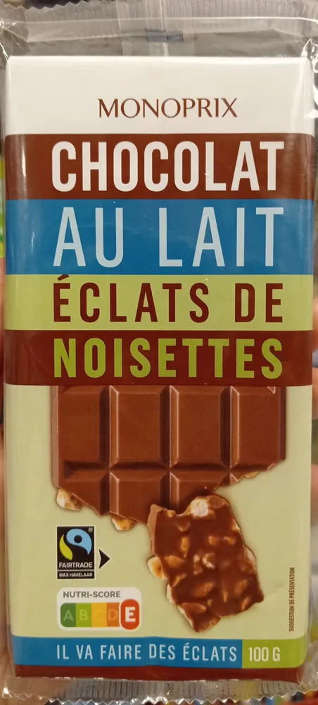 Chocolat au lait et éclats de noisettes