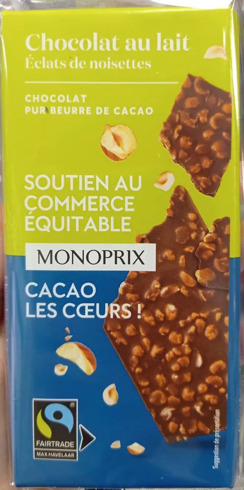 Chocolat au lait et éclats de noisettes