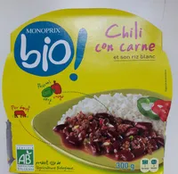 Chili con carne et son riz blanc Bio