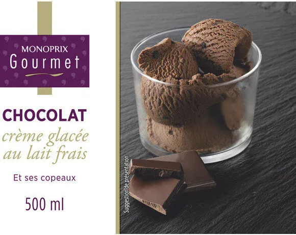 Chocolat, crème glacée au lait frais et ses copeaux