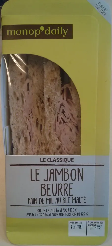 Sandwich au jambon cuit supérieur et au beurre