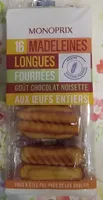 Madeleines longues aux oeufs frais fourrage chocolat noisette