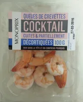 Queues de crevettes cocktail cuites & partiellement décortiquées