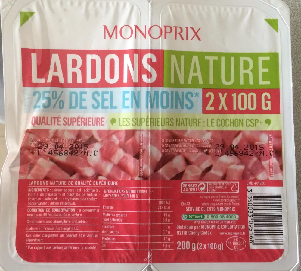 Lardons Nature (25 % de sel en moins)