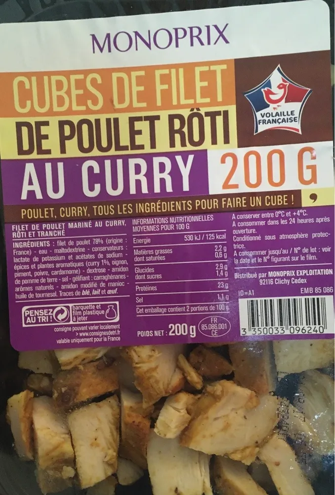Cubes de Filet de Poulet Roti au Curry