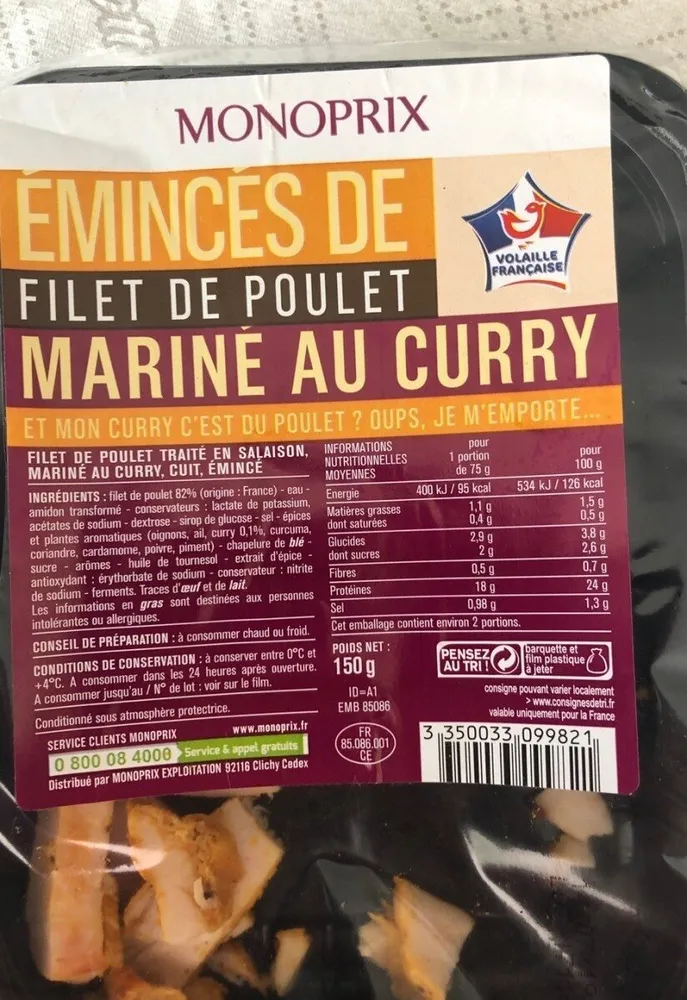 Émincés de filet de poulet au curry