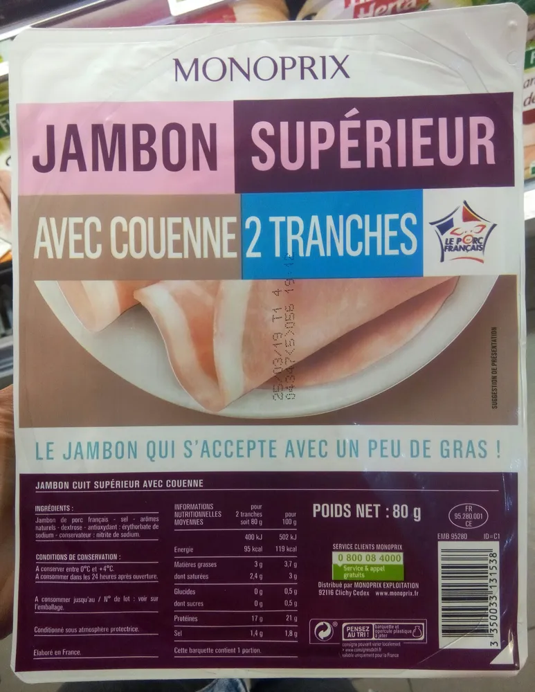 Jambon supérieur avec couenne, VPF