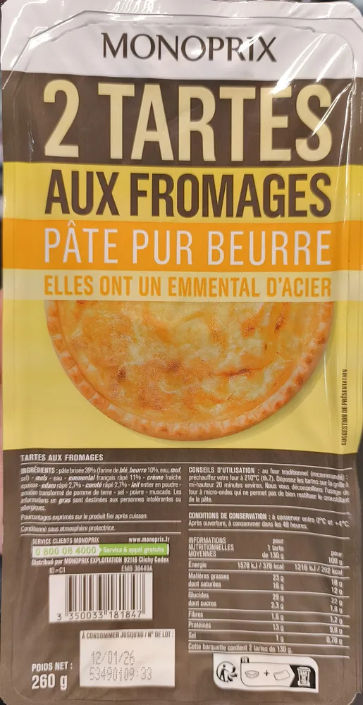 Tartes aux fromages, pâte pur beurre