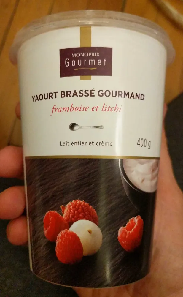 Yaourt brassé gourmand framboise et litchi