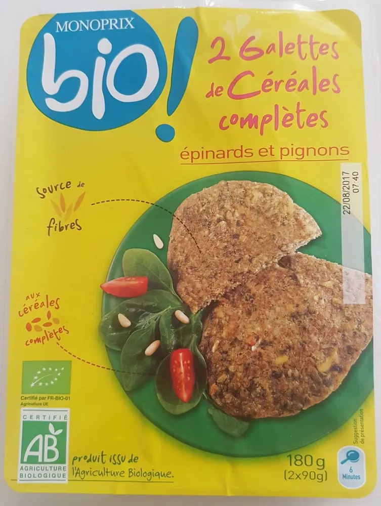 Galettes de céréales complètes épinards et pignons