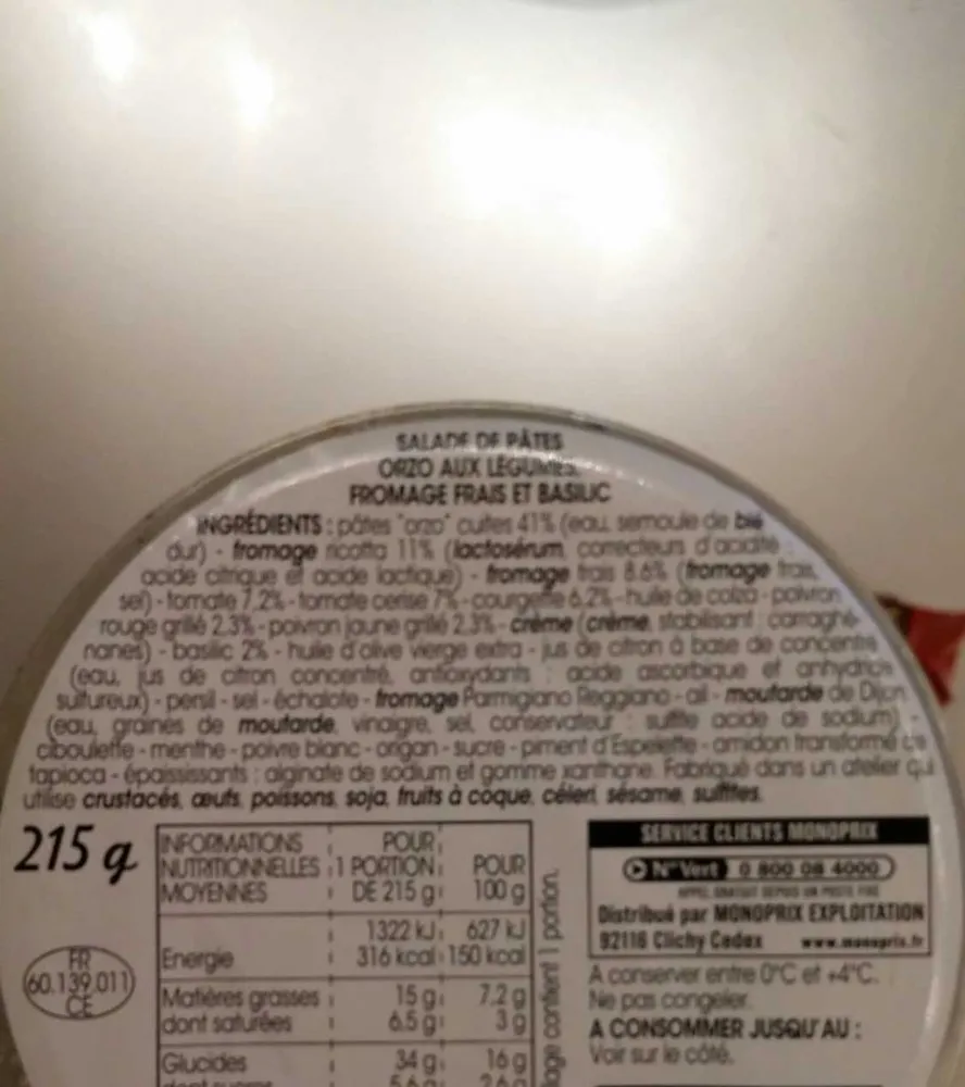Orzo au Basilic, Petits Légumes Fromage Frais