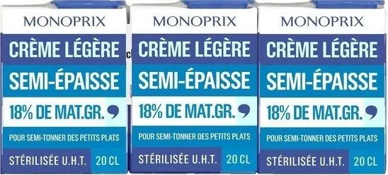 Crème légère semi-épaisse UHT
