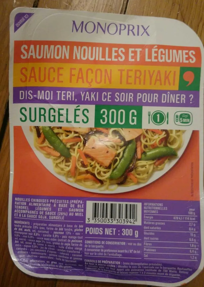 Saumon nouilles et légumes sauce façon teriyaki