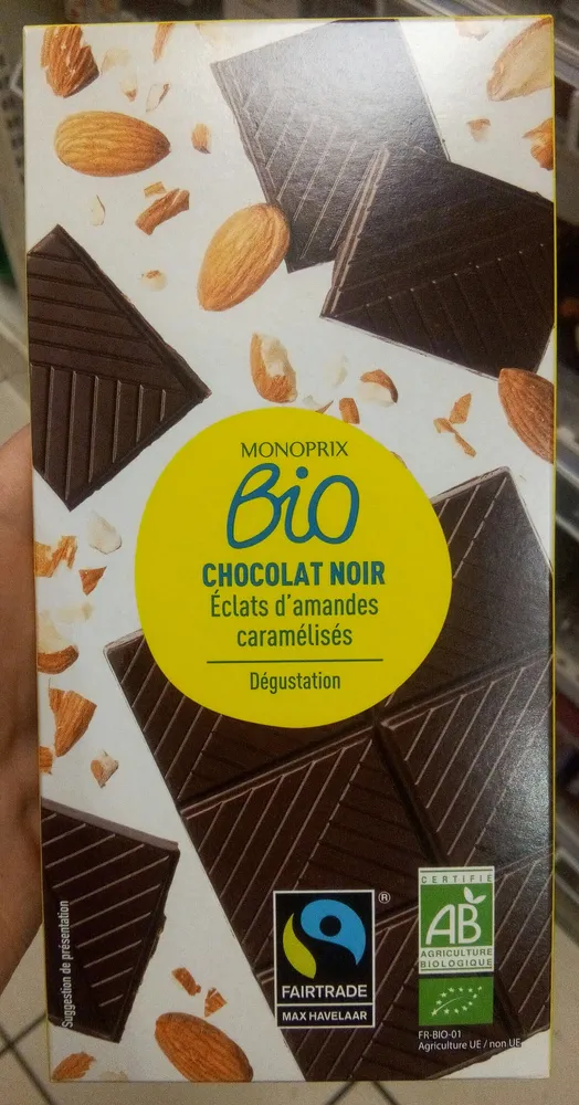 Chocolat noir degustation éclats d’amandes caramélisés