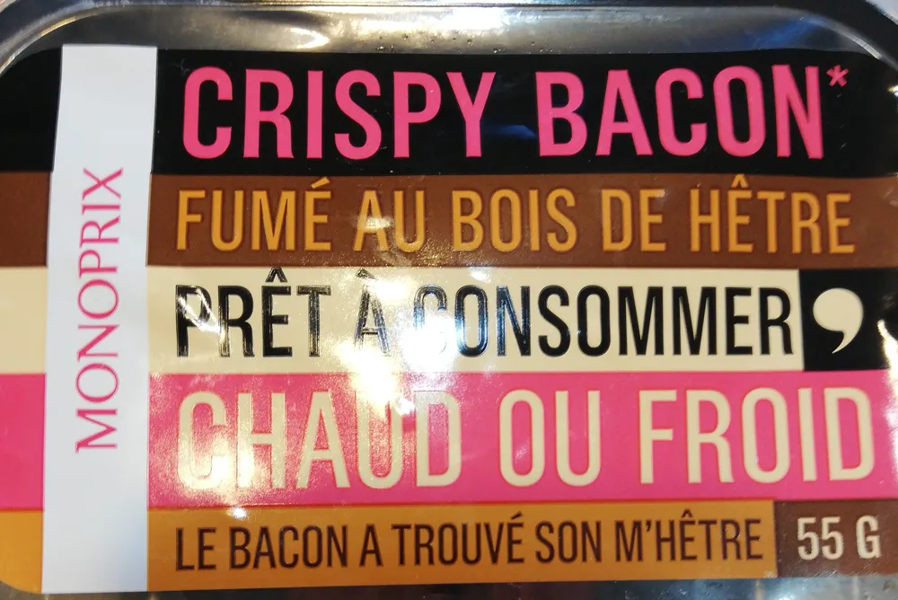 Crispy bacon fumé au bois de hêtre, consommer chaud ou froid
