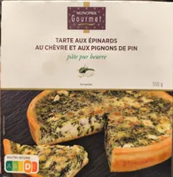 Tarte aux épinards, au chèvre et aux pignons de pin, pâte pur beurre, surgelée