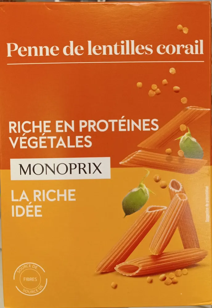 Penne de lentilles corail