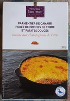 Parmentier de canard purée de pommes de terre et patates douces cuisiné aux champignons de Paris