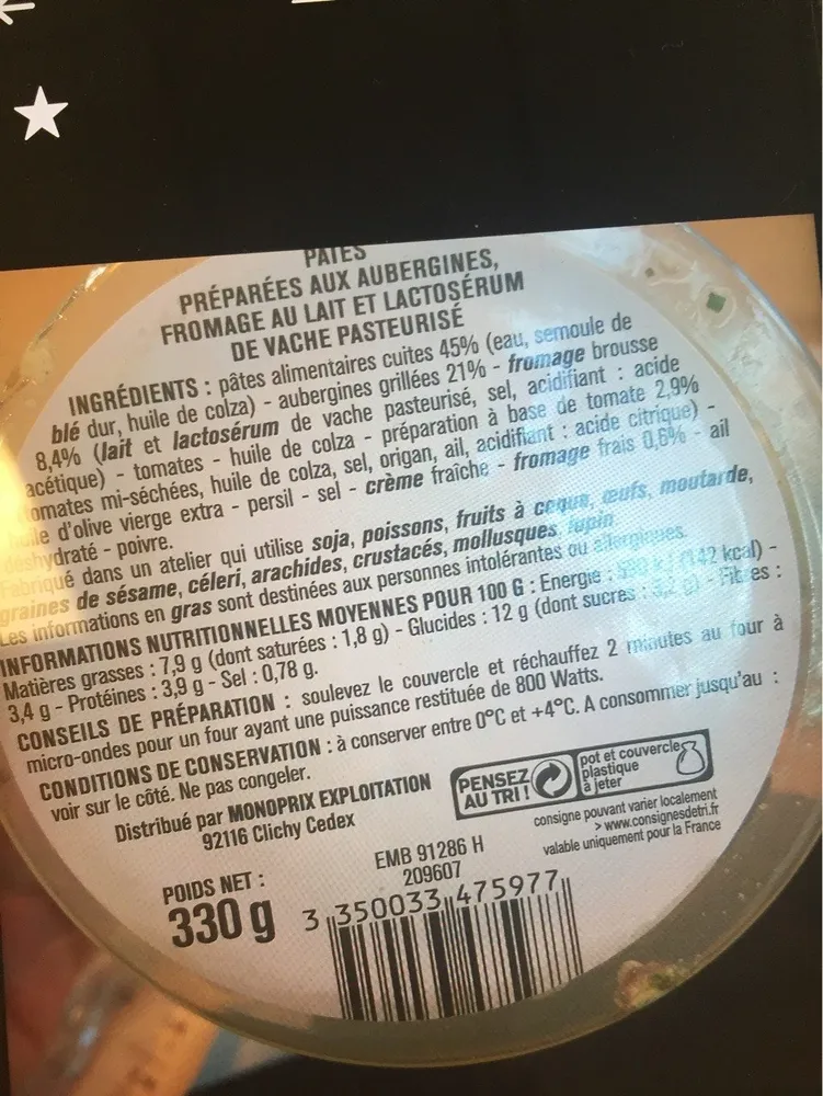Pates aux aubergines