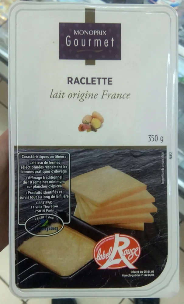 Gourmet - Raclette lait origine France
