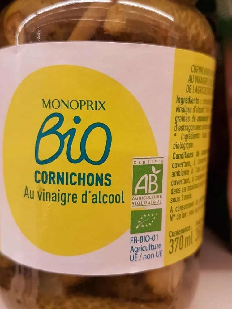 Cornichons bio au vinaigre  d'alcool