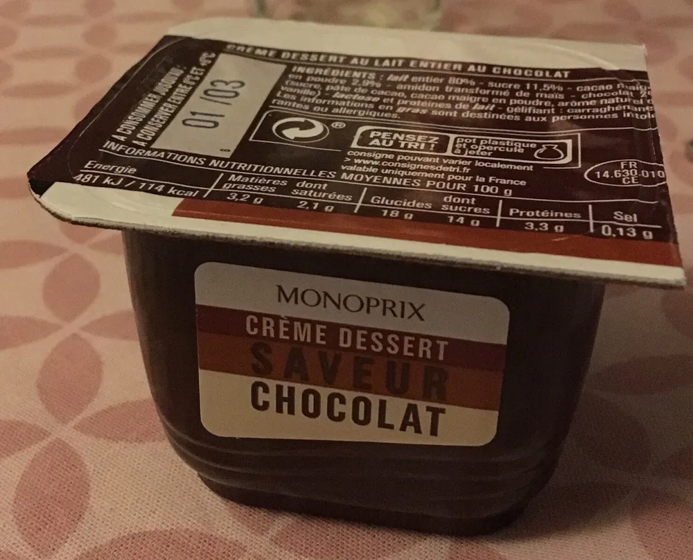 Crème dessert saveur chocolat