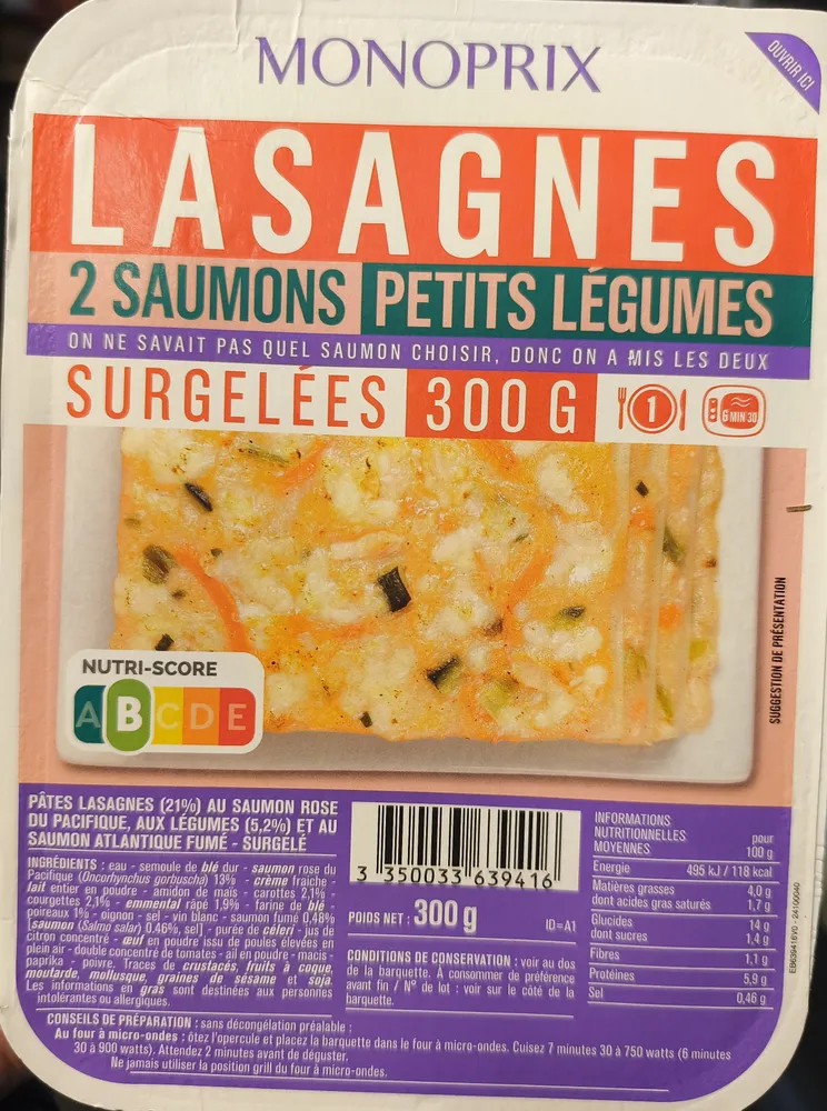 Lasagnes 2 saumons petits légumes