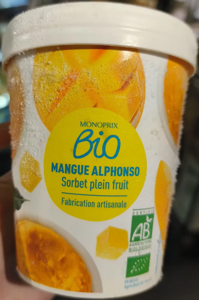 Sorbet artisanal mangue Alphonso plein fruit