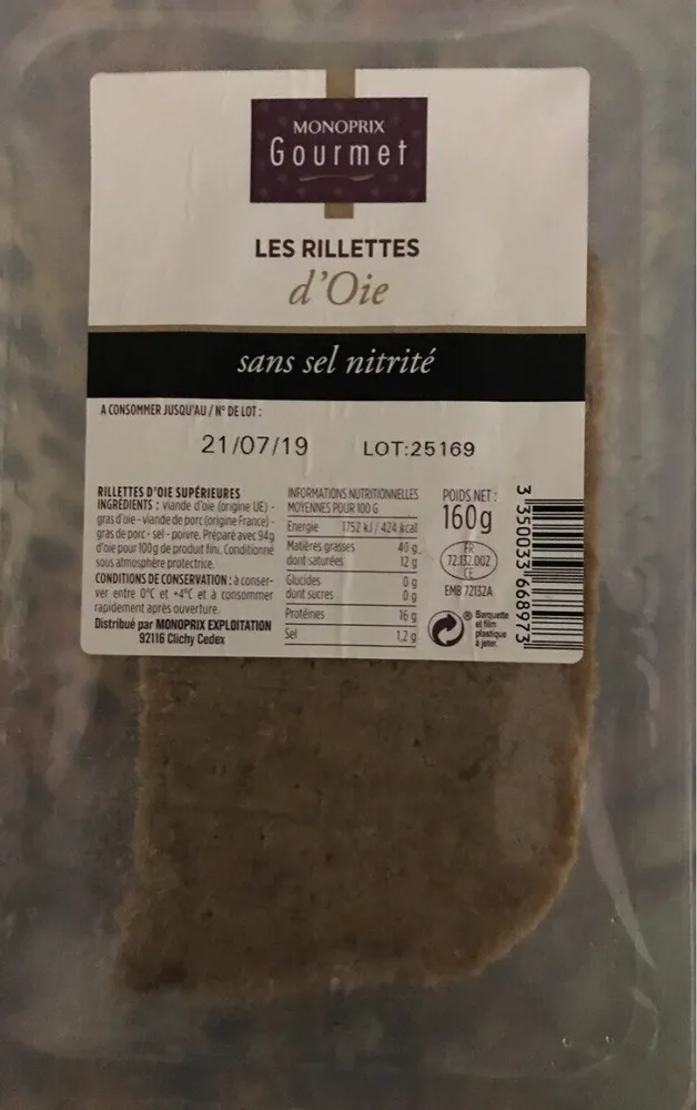 Les rillettes d'oie sans sel nitrité