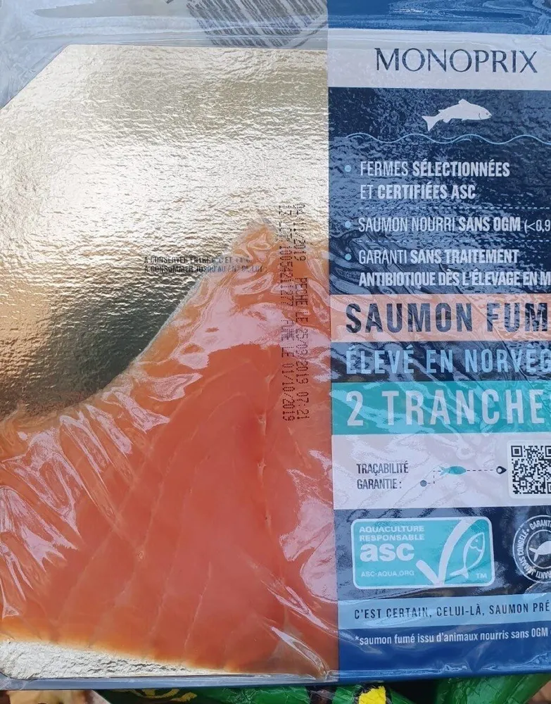Saumon fumé élevé en Norvège 2 tranches
