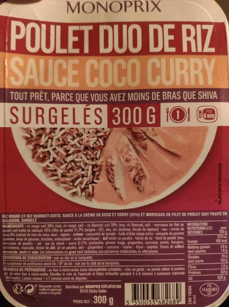 Poulet duo de riz sauce coco curry