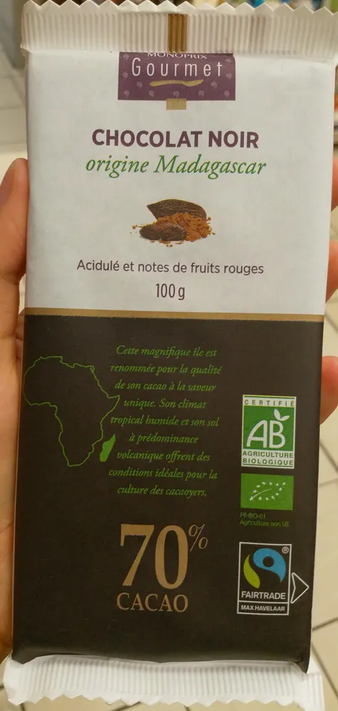 Chocolat noir origine Madagascar