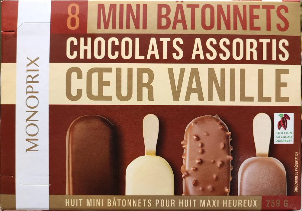 Mini bâtonnets chocolat coeur vanille assortis
