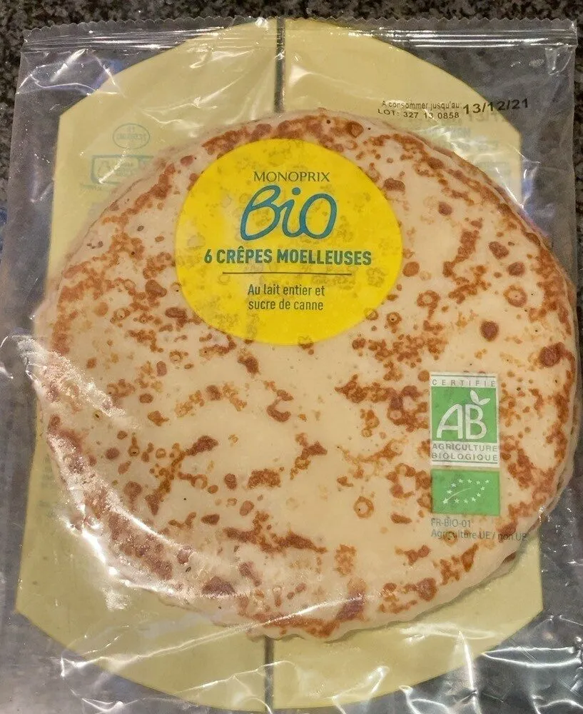 6 crêpes moelleuses au lait entier et sucre de canne