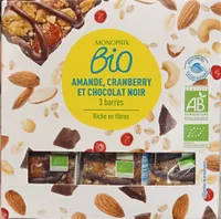 Barres amande cranberry et chocolat noir