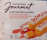 2 BÛCHETTES GLACÉES Sorbet plein fruit mangue, glace noix de coco, inclusions copeaux chocolat Ruby