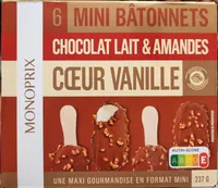 Mini bâtonnets chocolat lait & amandes coeur vanille