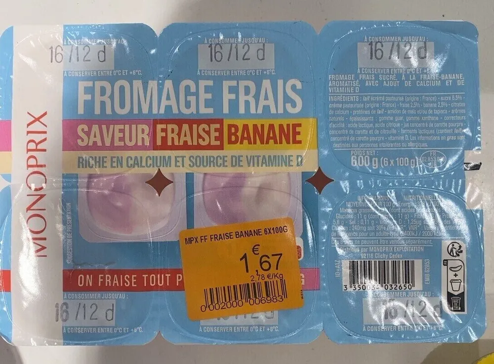 Fromage Frais Fraise Banane