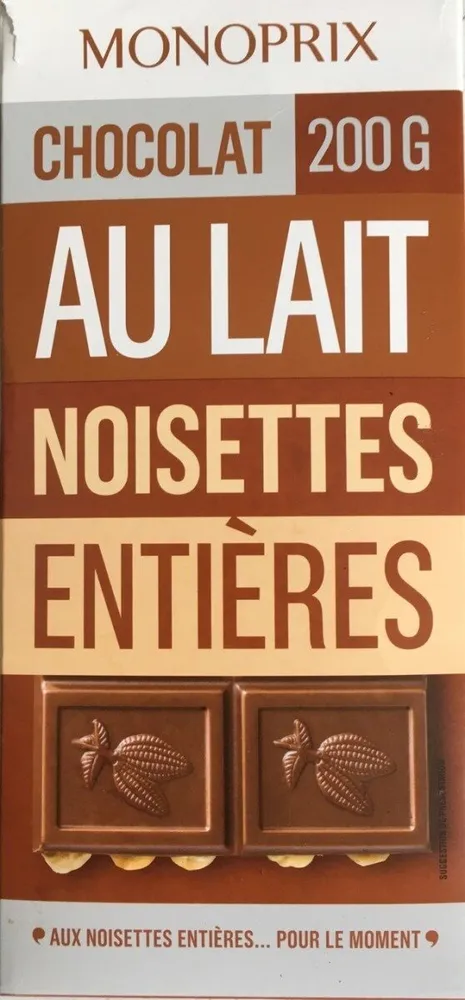 Chocolat au lait noisettes entières