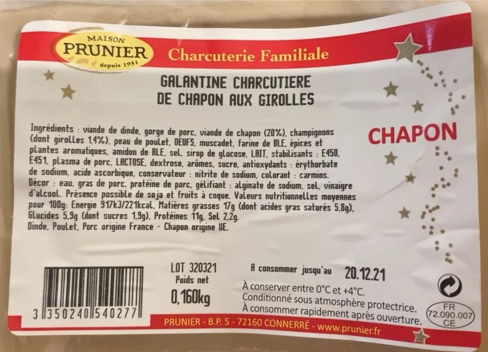 Gala tine charcutiere de chapon aux girolles